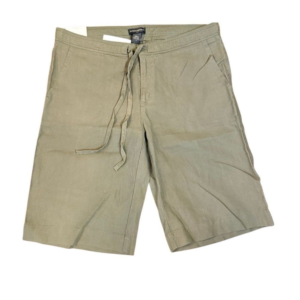 NWT Banana Republic Linen Shorts Drawstring Sz. 12 Olive Green Lightweight